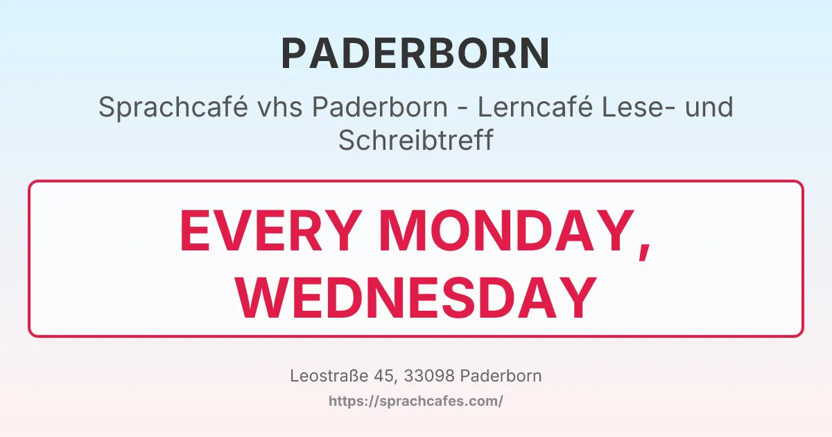 vhs Paderborn - Lerncafé Lese- und Schreibtreff – event photo